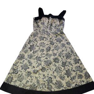 Dressbarn Women Cream/Black Floral Sleeveless Dress with Removable Straps Size 6